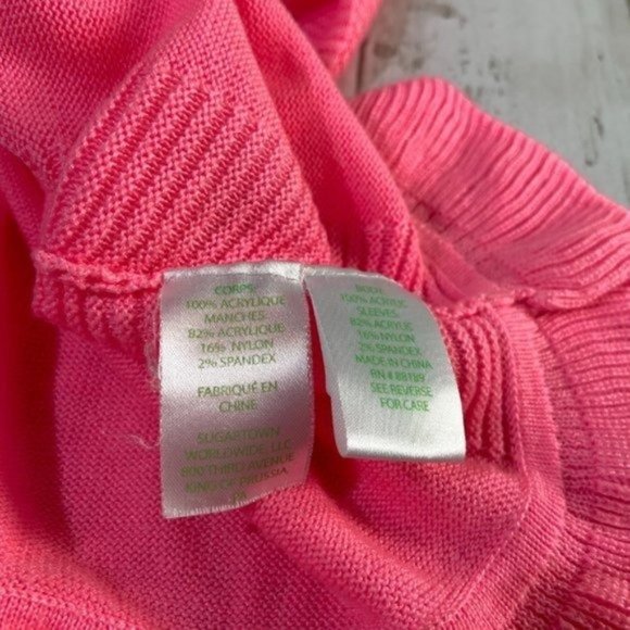 Lilly Pulitzer Girl's Neon Pink Knit Ruffle 3/4 Sleeve Girls Size Large Sweater - Picture 6 of 11